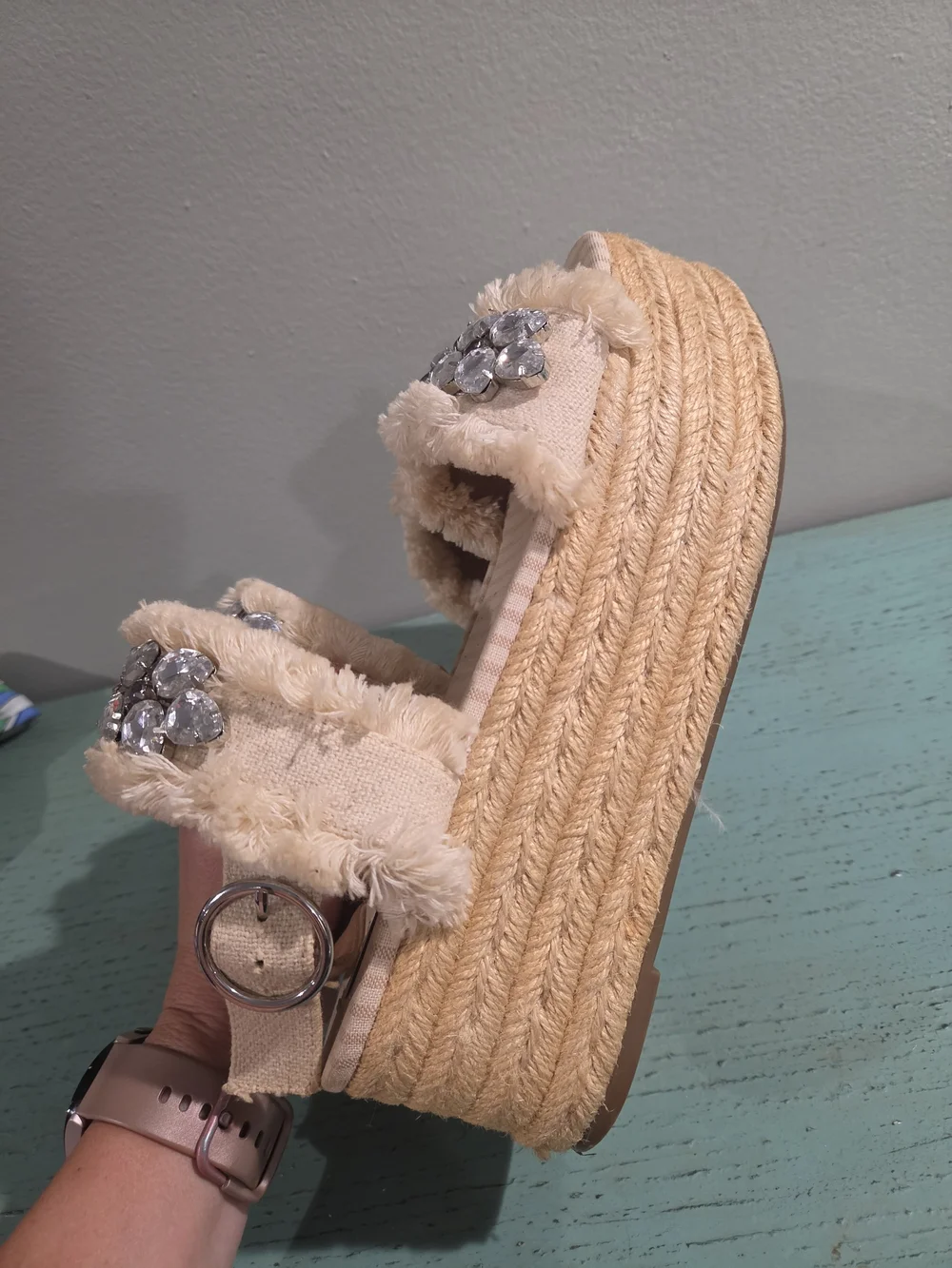Zara Trafaluc Embellished Fringe Espadrille Platform Sandals EU 40/9-9.5